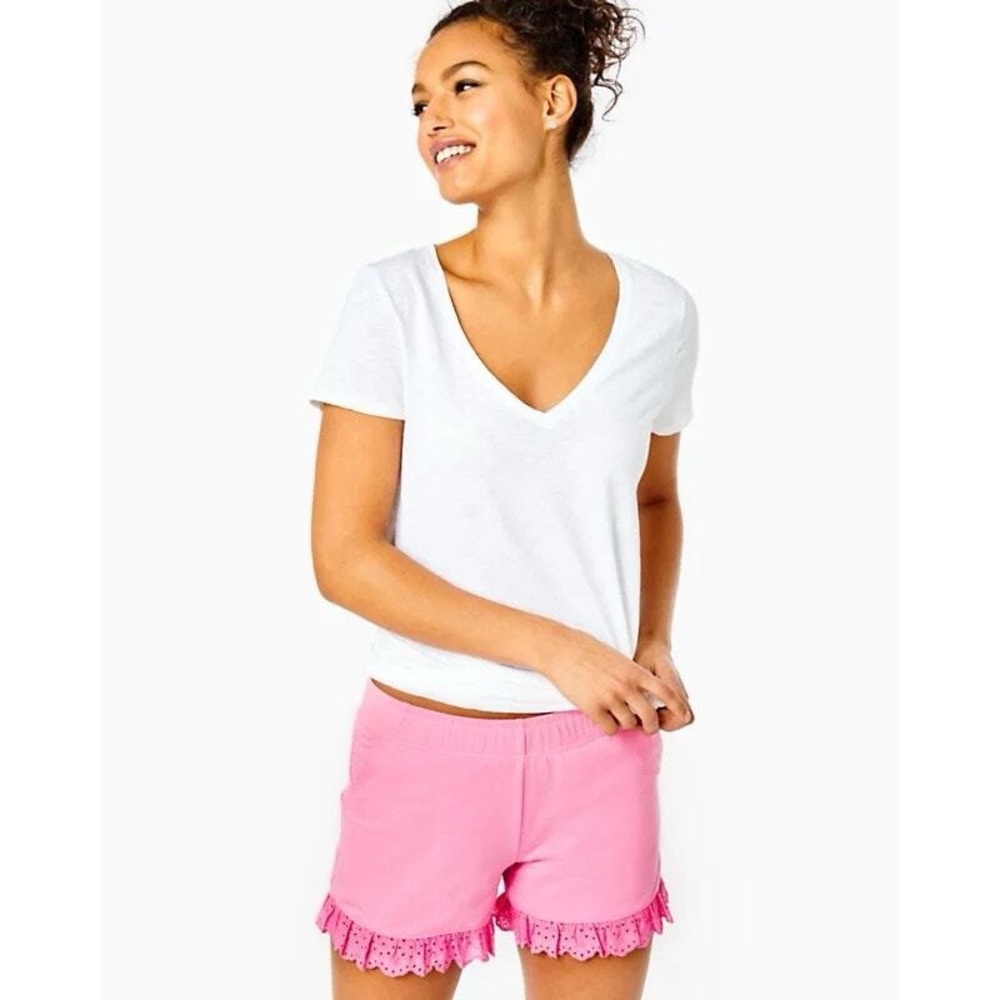 Lilly Pulitzer Kylar Ruffle Knit Short Eyelet Embroidered (Medium)